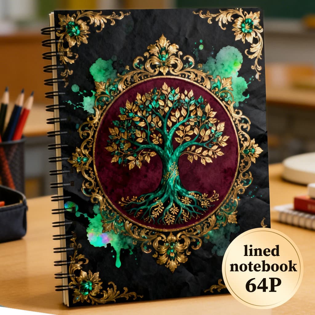 TEMU Tree Of Life Spiral Notebook - 64 Page Thick Wire Binding Journal With Horizontal Ruled Pages, A4 Size (18x24cm) Suitable For School, Office, Art, Journaling, Cover For & Study Supplies
