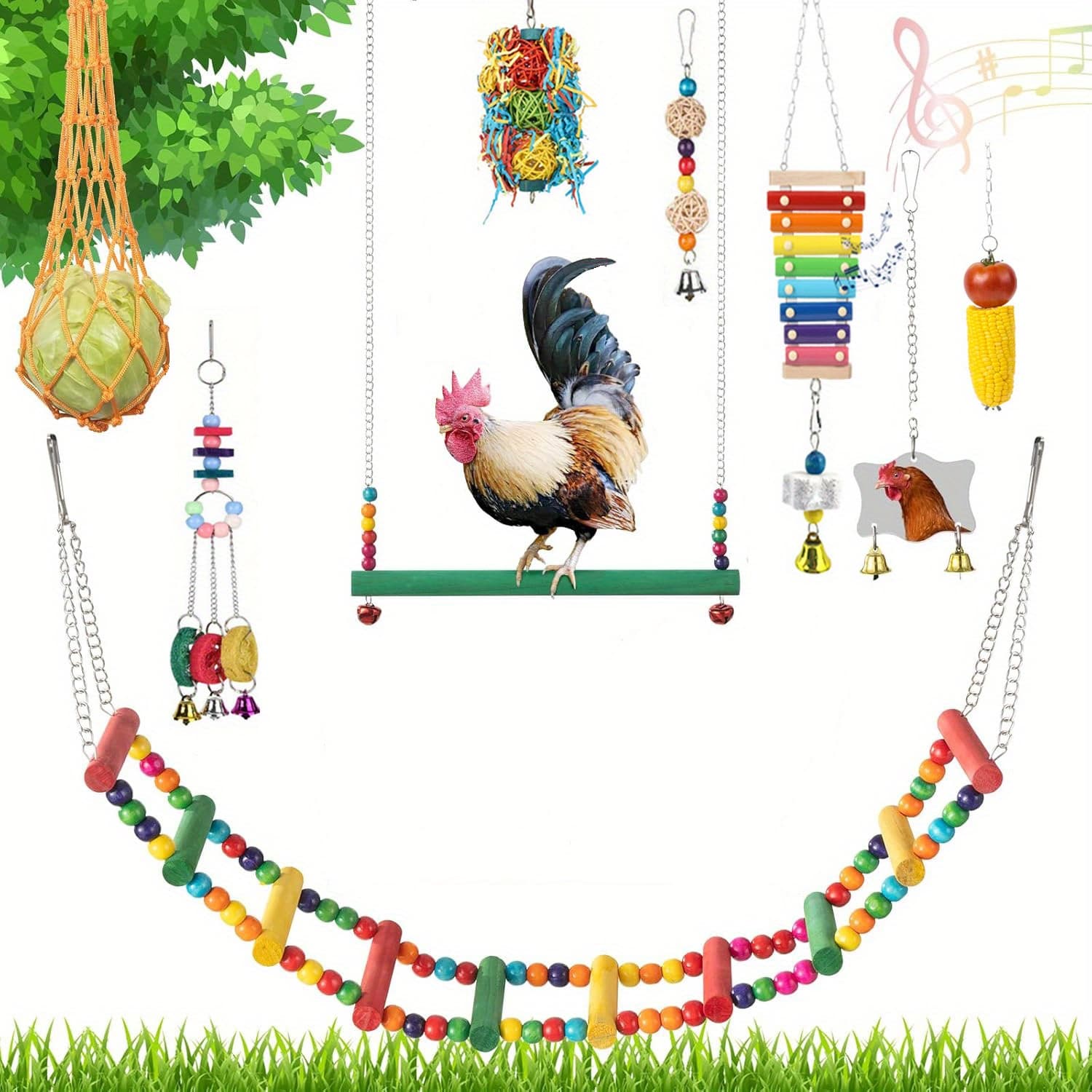 TEMU Chicken Coop Accessories- Chicken Toys- Complete Set Of Chicken Toys, Chicken Coop Accessories, Swings, Ladders, , Mirrors, Pecking Toys, Entertainment Items