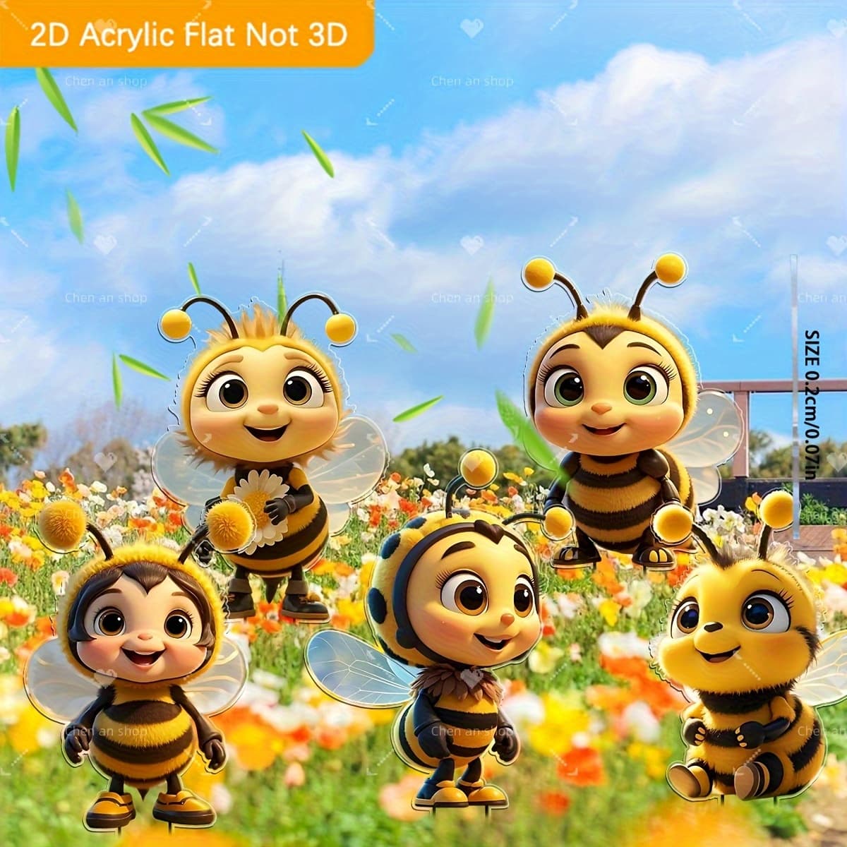 TEMU 2d Flat, 5pcs Cute Decor - Outdoor/ Bee Figurines Suitable For Garden, Lawn, Potted Plants - Plastic Bee Statues, Modern Rustic Decorations For, Balcony - Ideal Holiday Gift For ( & S), 2d Flat