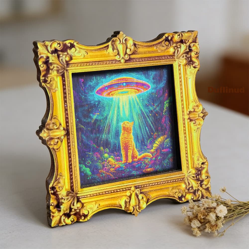 TEMU Space Exploration Theme Wooden Refrigerator Magnet, Mini Decorative Painting, Vibrant Glowing Ufo And Cat Design, Forest Background, Full Of Whimsical Light And , Fun And Spirit To Kitchen Fridge
