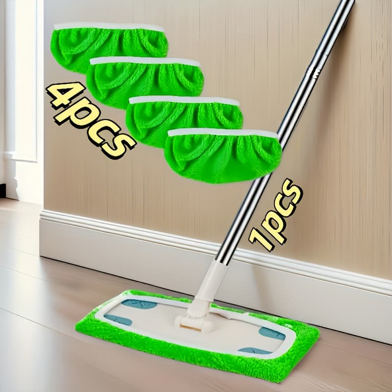 TEMU 1 Mop + 4 Replacement Cloths (random Color), Household Flat Mop Set, Absorbent, Washable And Durable, Wet And Dry Mop