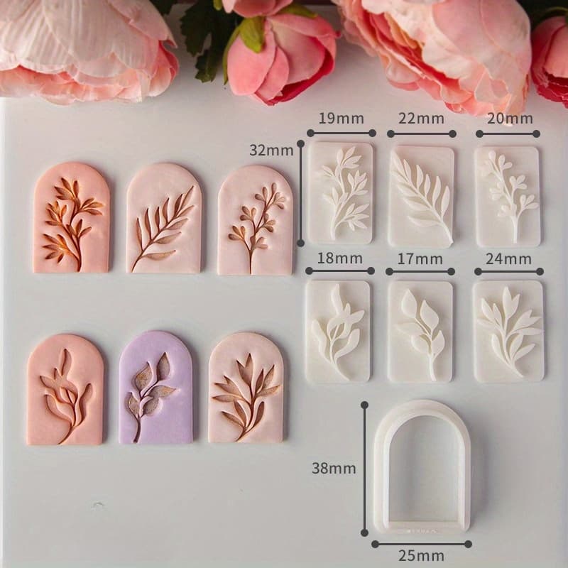 TEMU 7pcs Green Leaf Soft Clay Earring Mold Fresh Plant Vine Foliage Pottery Clay Cutter Set Earrings Pendant Ceramics Making Tools