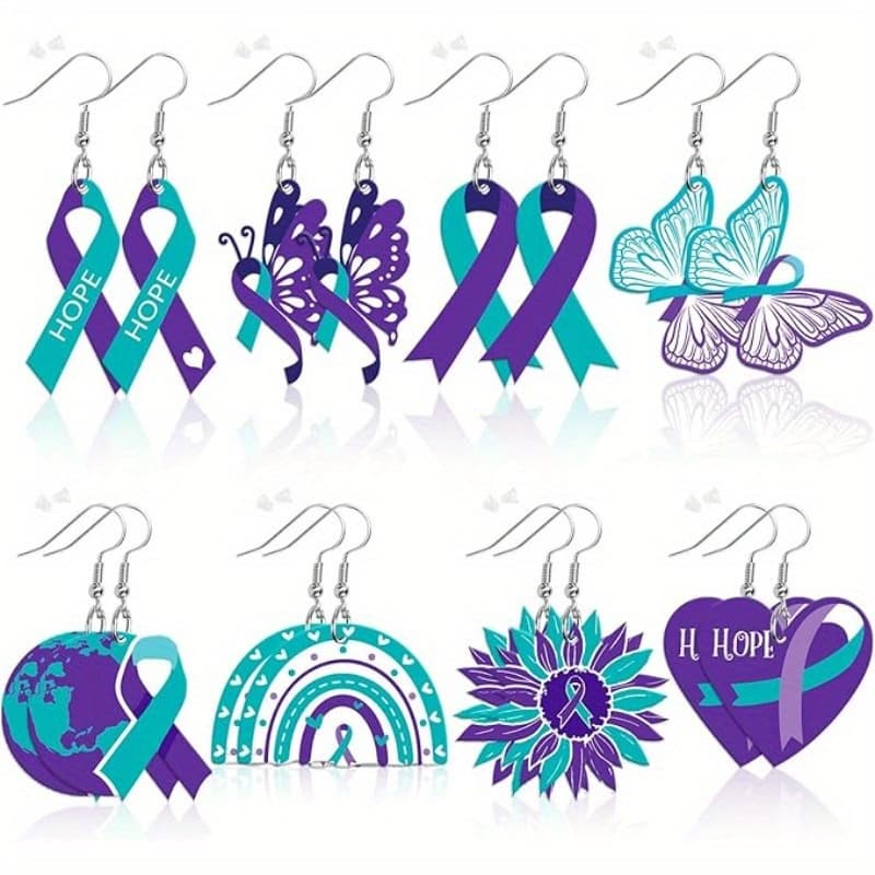 TEMU 8 Pairs Prevention Awareness Earrings, Teal Acrylic Earrings, Mental Support Jewelry, Earrings For Depression Awareness, Fundraiser Events, For Teenager