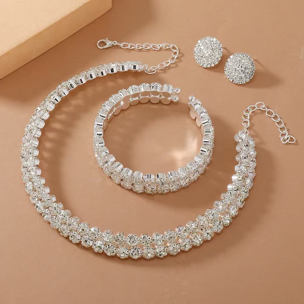 TEMU Bridal Double-layer 3pcs Necklace Set, Women's Clavicle Chain Jewelry Accessories