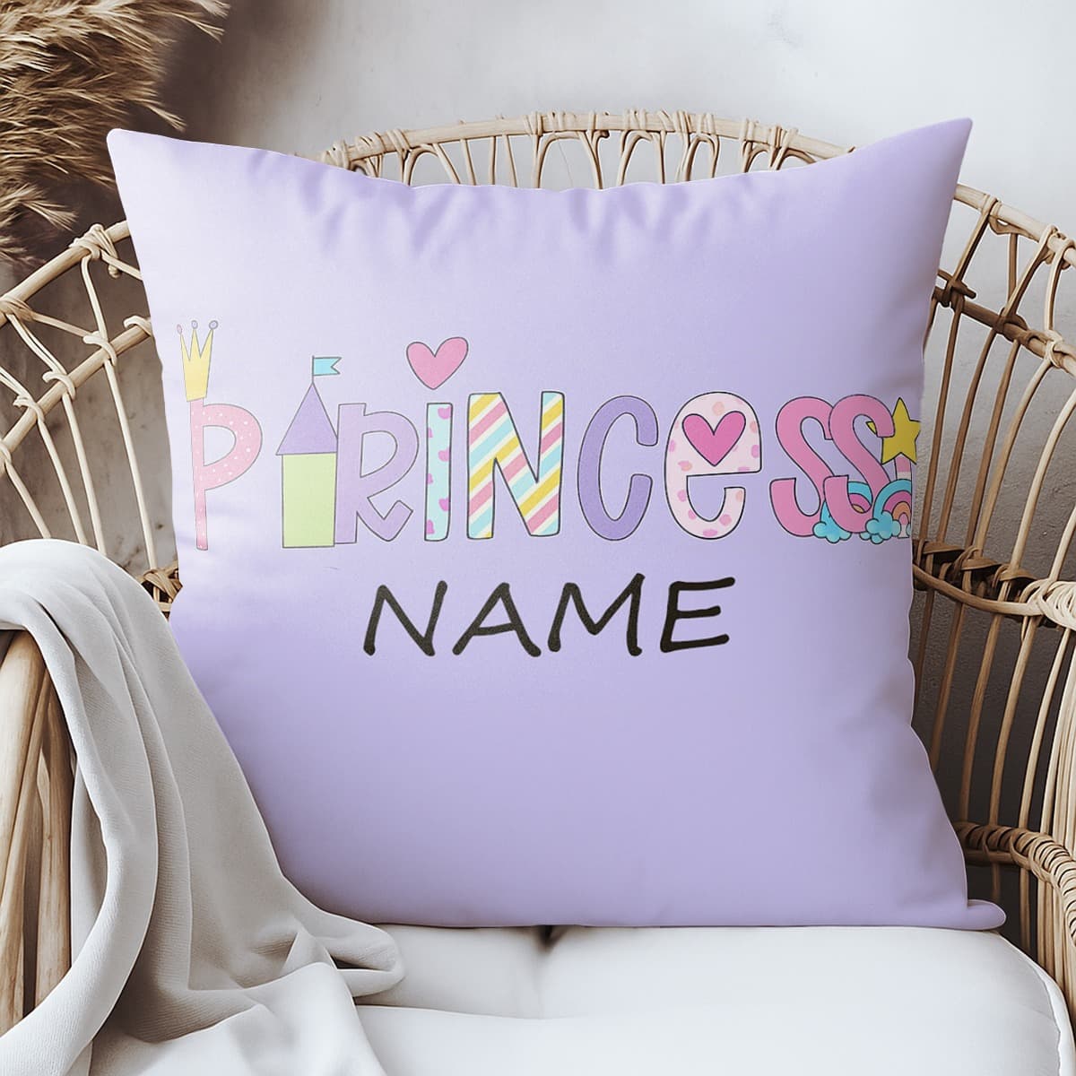 TEMU 1pc Customtextnamelogo Personalized Princess Alphabet Wand Throw Pillow Pillow Throw Pillow Cover, Personalized For Any Image, Ideal For Birthdays, Special Occasions Gift For Her Gift For