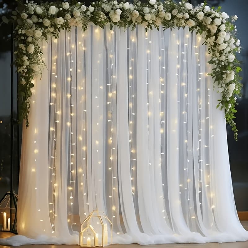 TEMU 2pcs 118 Inches Wedding Arch Banners Sheer Drape With String Lights, Transparent Tulle Curtain For Wedding Arch And Backdrop Decoration