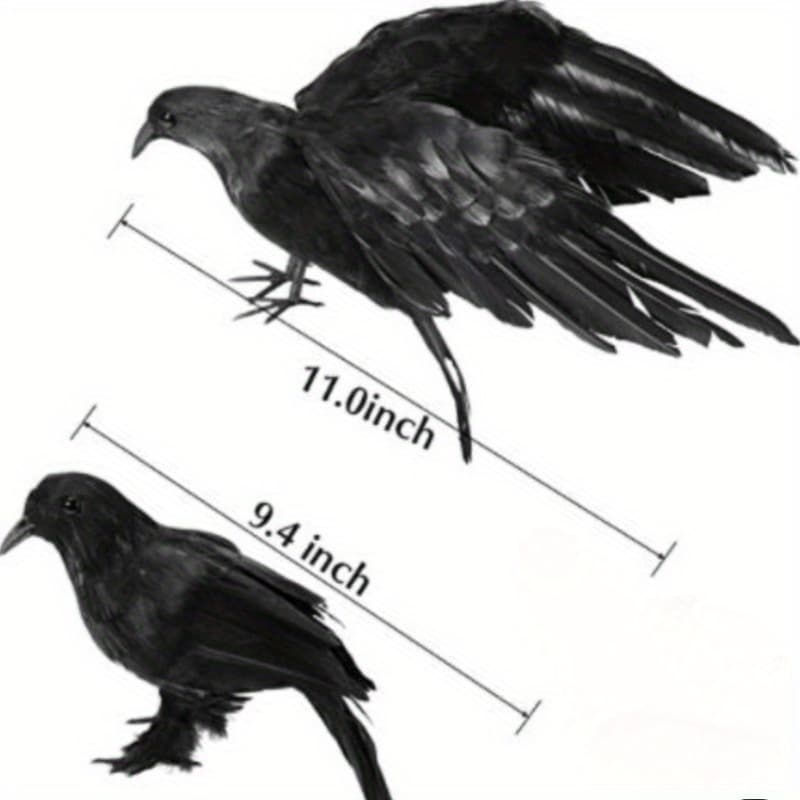 TEMU 2pcs Realistic Large Handmade Black Feathered Foam Crow For Halloween Decorations Birds