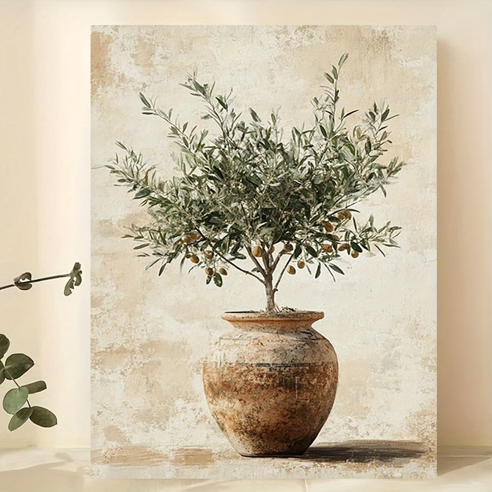 TEMU 2d Flat, 2d Flat, Chic Vase Canvas Art Olive Tree - Frameless Living Room, Bedroom, Office And More Wall Decor - Perfect Gift Idea