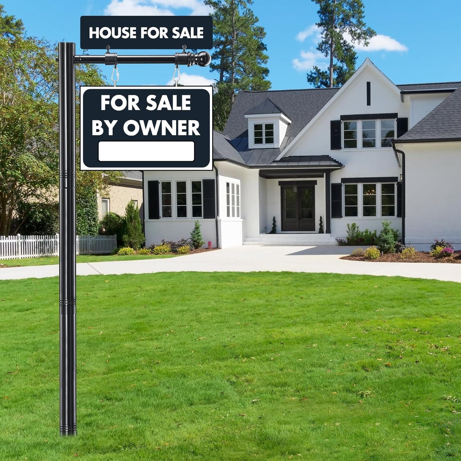 TEMU 100" Tall Metal Real Estate Yard - To 25" X 35" Signs, Durable Outdoor Advertising Banner For And Fsbo (for By Owner) - Easy Pole Mount, Black