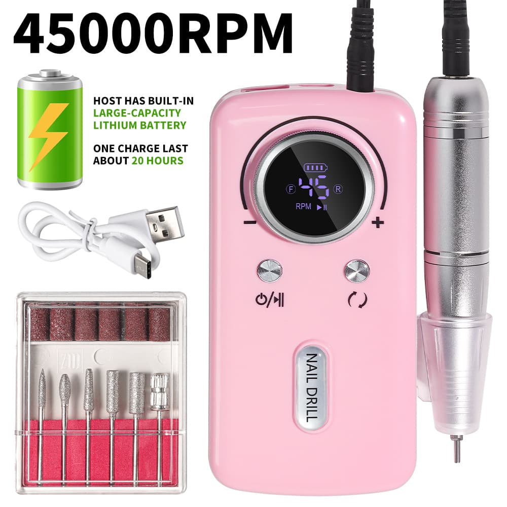 TEMU Limegirl Cordless Nail Drill Professional: 45000 Rpm Rechargeable Electric Nail File Kit, Portable And For Acrylic, Gel Nails, Manicure And Pedicure - Salon And Home Use