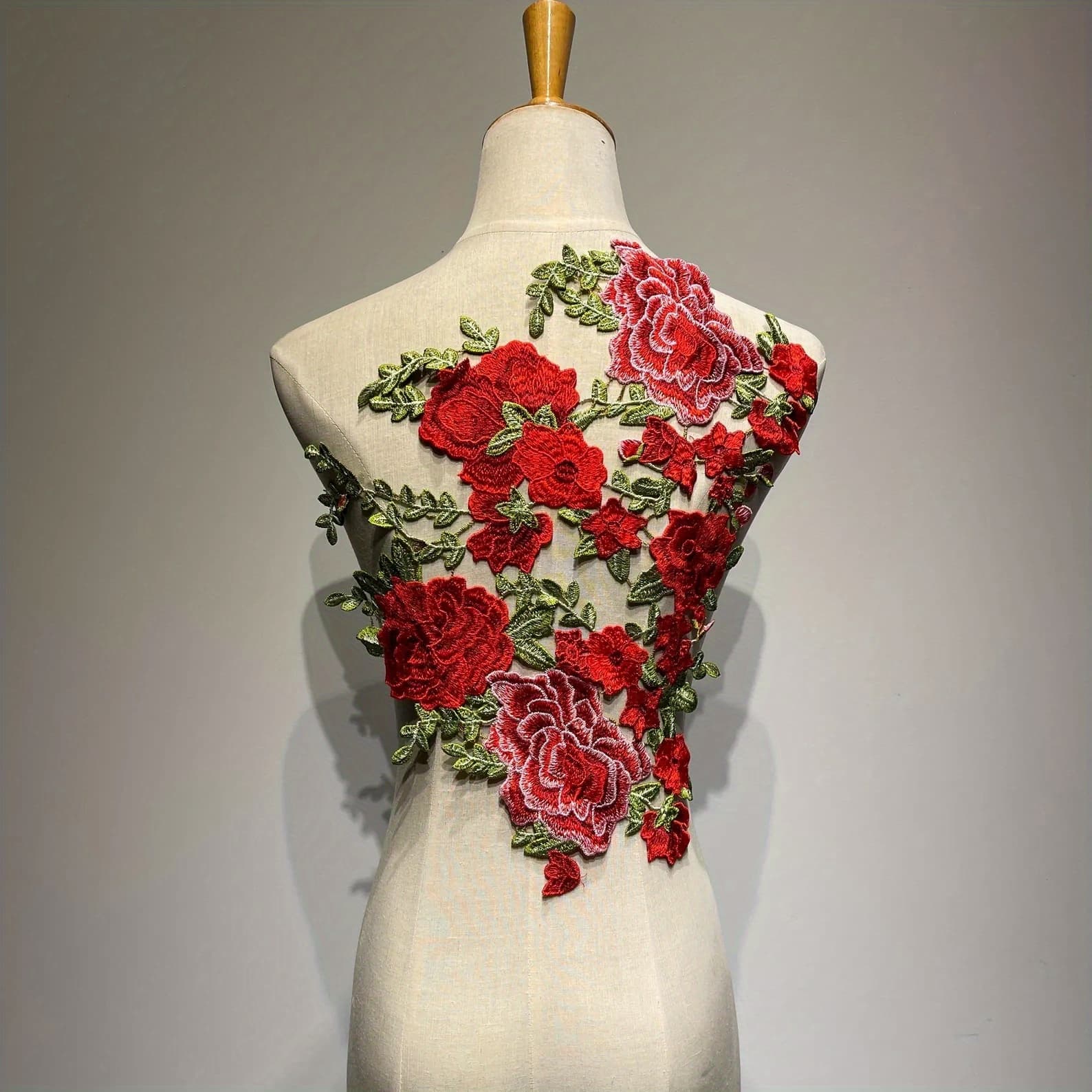 TEMU Large Size Red And Flower Water-soluble Embroidery Cloth Patch Patch, Used For Skirts, Clothing Accessories, Gifts