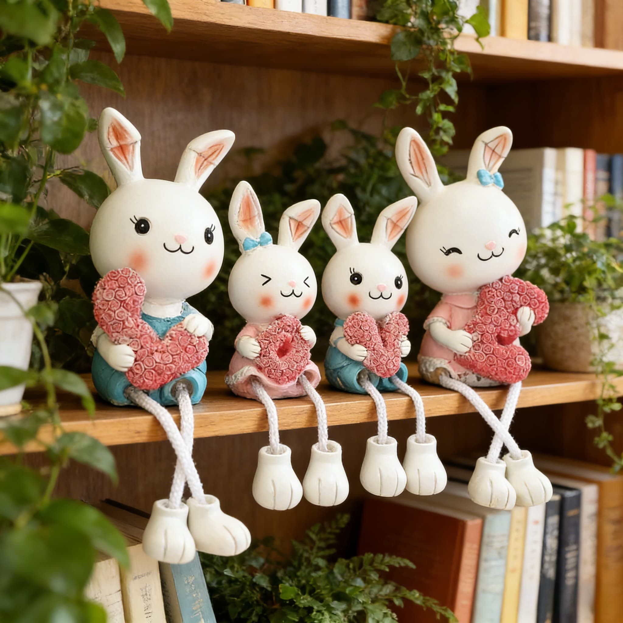 TEMU 4pcs Hanging Leg Doll Miniature Rabbit Figurines Sign - Cute Resin Ornaments Suitable For / Use, Plastic/paper Hanging Legs For Room,, Wedding & Decor - Adorable Hanging Characters