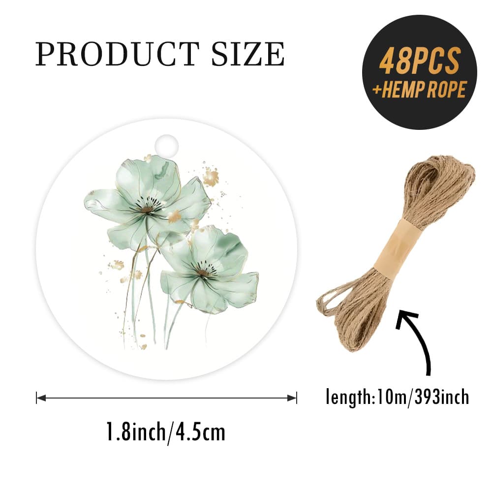 TEMU 48/96pcs Of Round Labels With A , With Light Green Flowers And Golden Details, Gift Wrapping, Scrapbooking, Projects, And More, Conveying A Feeling Of And