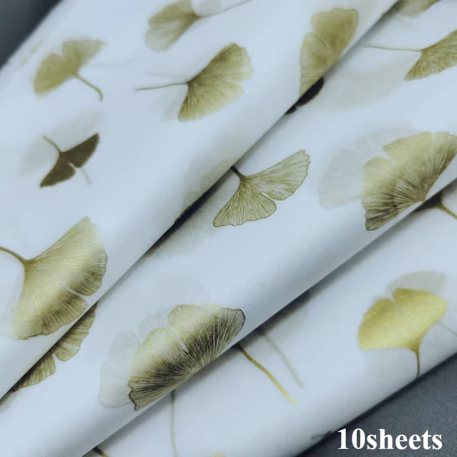 TEMU 10/50 Sheets Golden Ginkgo Leaf Printed Thin Paper, Suitable For Crafts, Bouquet Wrapping, Gift Packaging, Graduation Ceremony, Birthday And Holiday Gift Wrapping