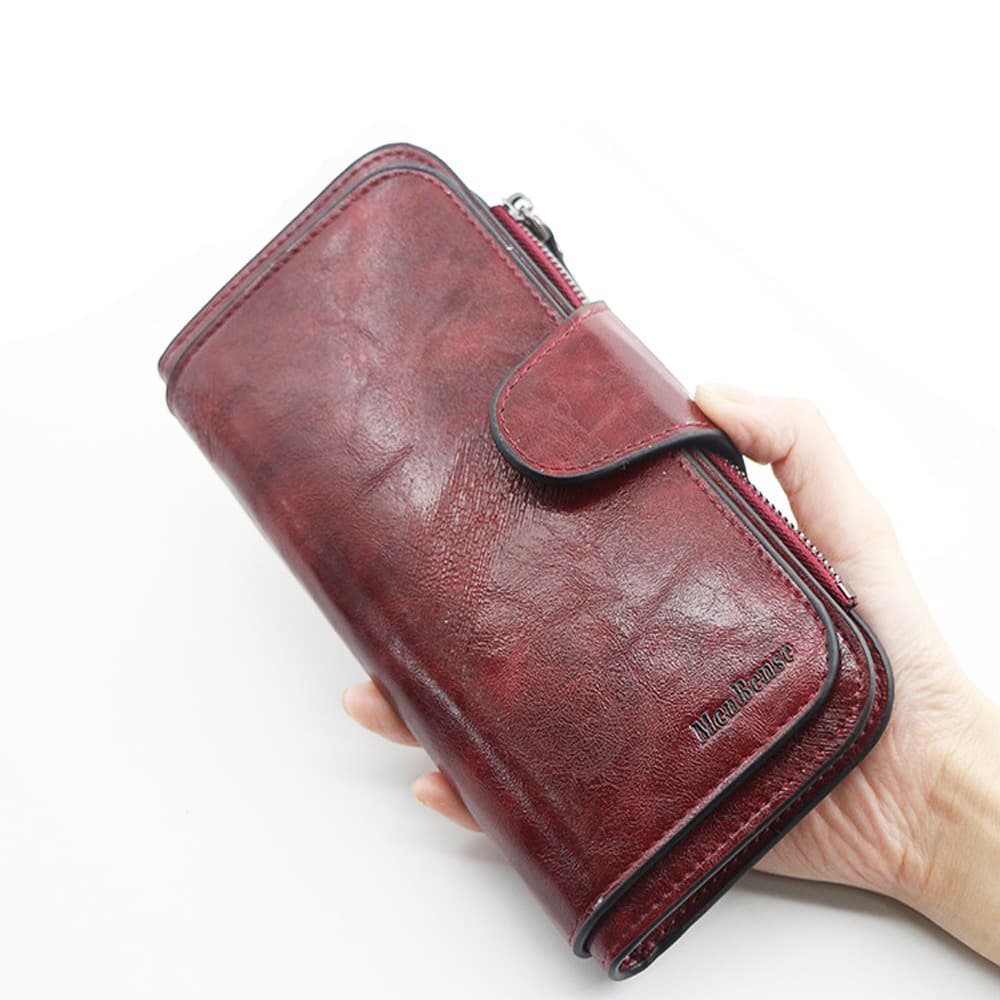 TEMU Women's Large Capacity Clutch Luxury Waxed Wallet Multi-card Holder Credit Card Case Wallet With Zipper Pocket Id Window