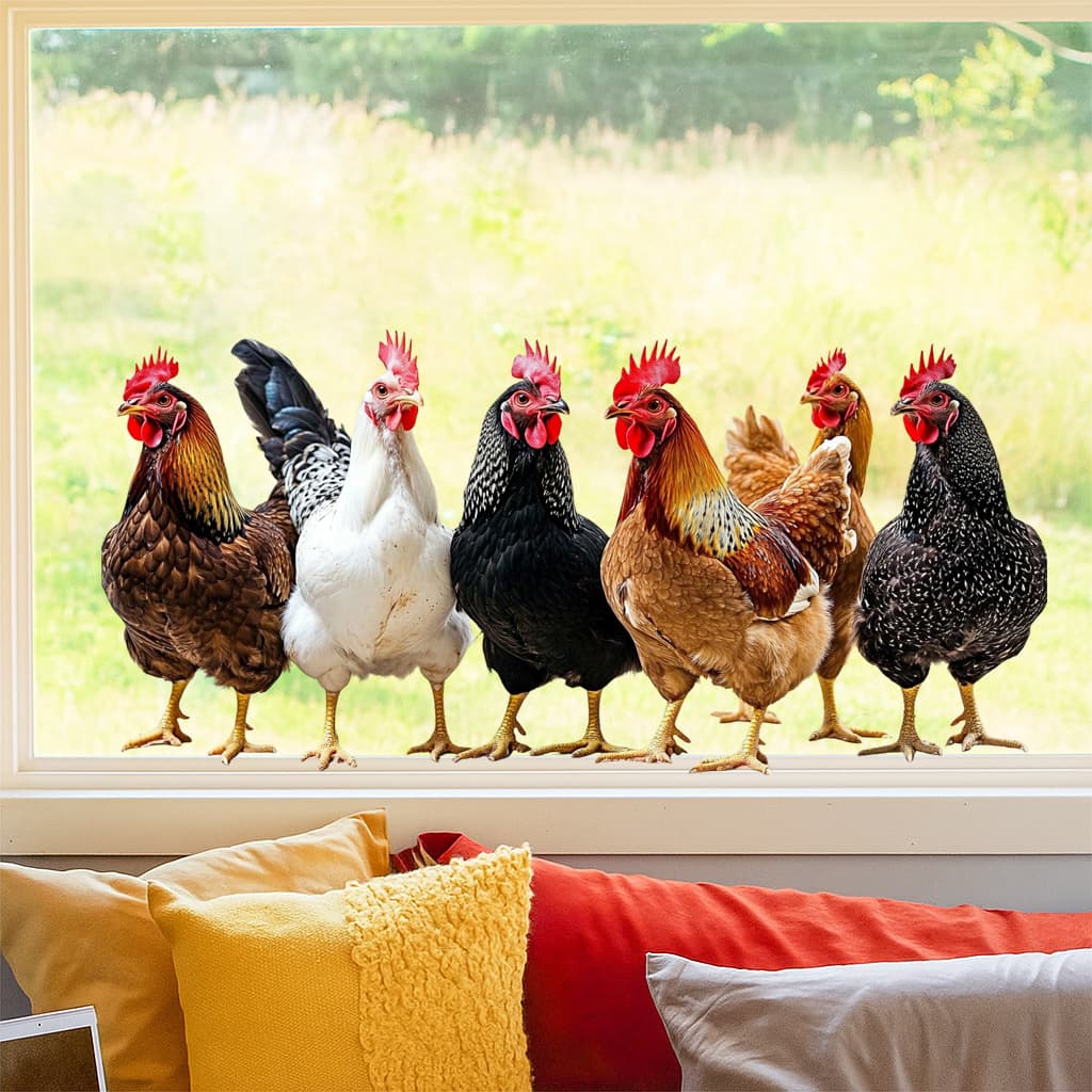 TEMU 1pc Rustic Hens Creative Window Glass Decal, Self-adhesive High Quality Decoration, Suitable For Walls, Glass, Cabinets, And More