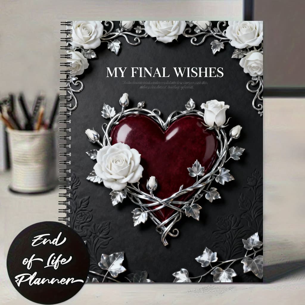 TEMU 1pc Black Cover Decor Red Heart White Vein Dark Luxurious Exquisite My End-of-life , Planner, Planner, Notebook, Suitable For , Daily Schedule Management, And Tracking