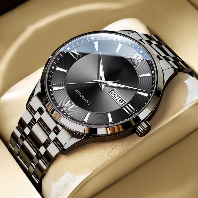 TEMU Men's Watch Business Wear Luxury Casual Stainless Steel Date Men's Watch, Without Battery