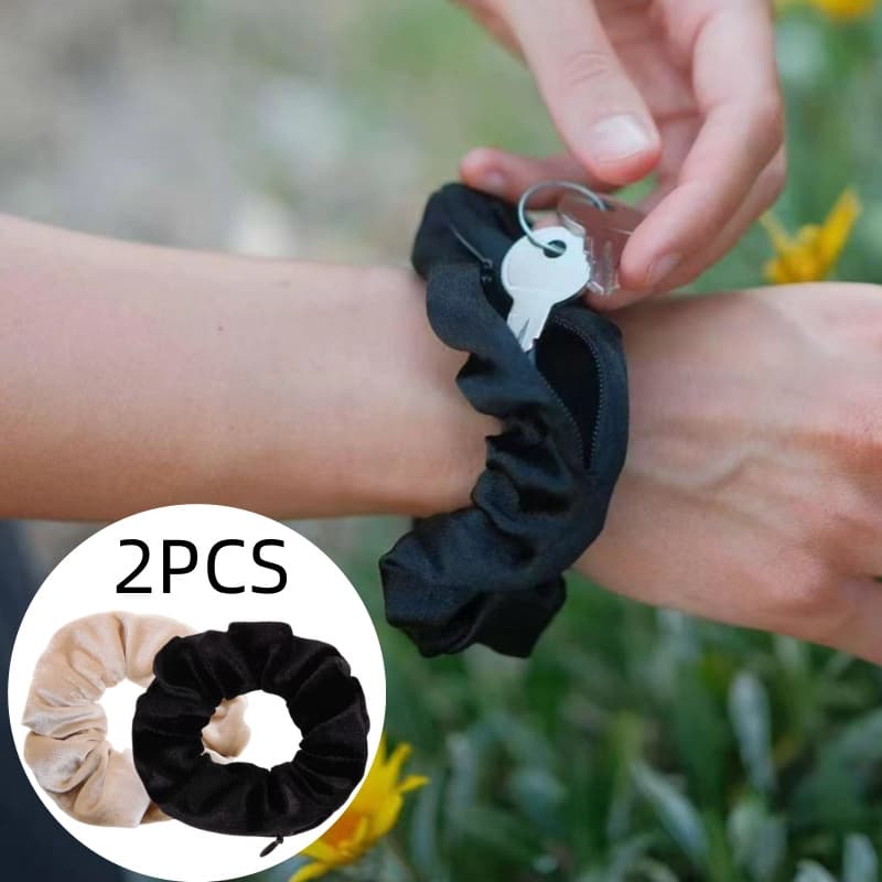 TEMU 2pcs Bracelet Coin Purse, Suitable For Carrying Small Items During Travel, Outdoor Activities, And Running Sports. Is Elastic And Can Be Used As A Hair Accessory, Making It Perfect For Women' Use