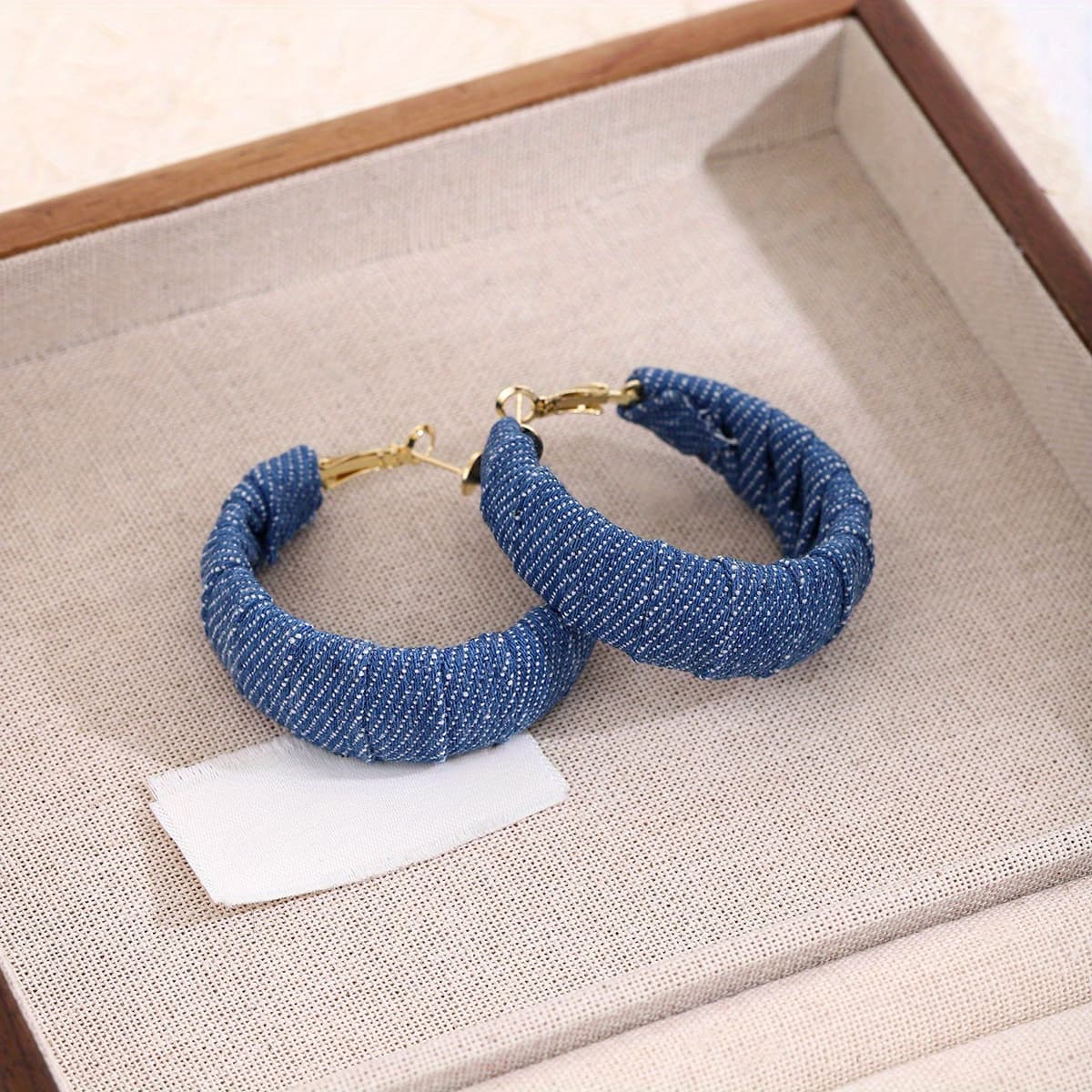 TEMU Elegant Blue Denim Hoop Earrings, And Feminine Earrings