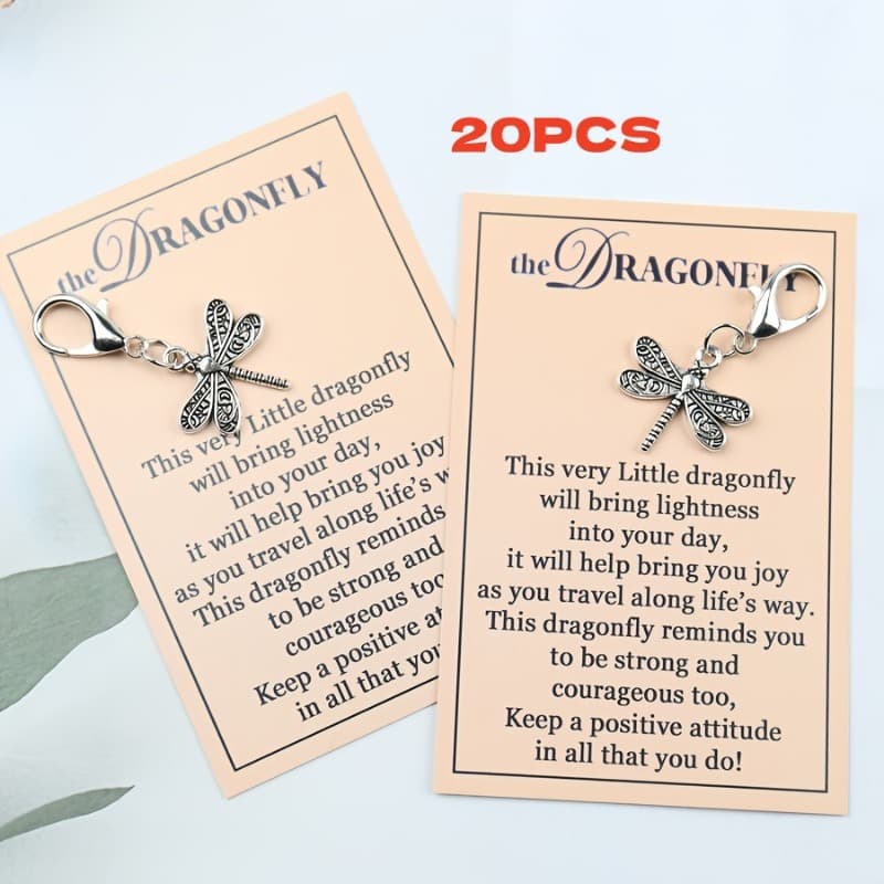 TEMU 20pcs Retro Dragonfly Keychain With Inspirational Information Card - Fashionable Style, Perfect Birthday Gift, Father's Day Gift, Gift, Graduation Gift, And Wedding Gift