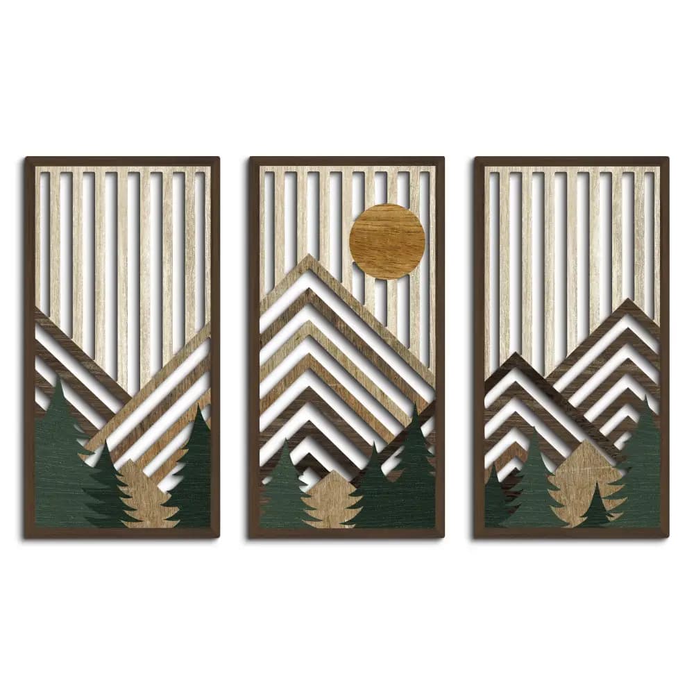 TEMU Putuo Decoration 3pcs Bohemian Style Hollow Wood Painting Decoration, Mountain, Pine Tree, And Elements, Bohemian Style Wall Art Decoration, Suitable Home Room Bedroom Office Studio