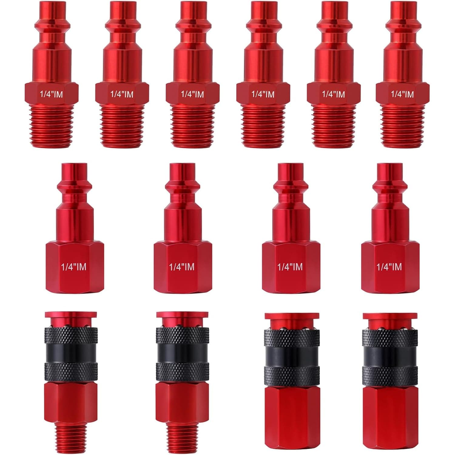TEMU Universal Air Coupler And Plug Kit 1/4"" Air Coupler I/m 1/4 Inch Npt Quick Connect Air Fitting Coupling Air Compressor Additions Fitting 14pcs, Red