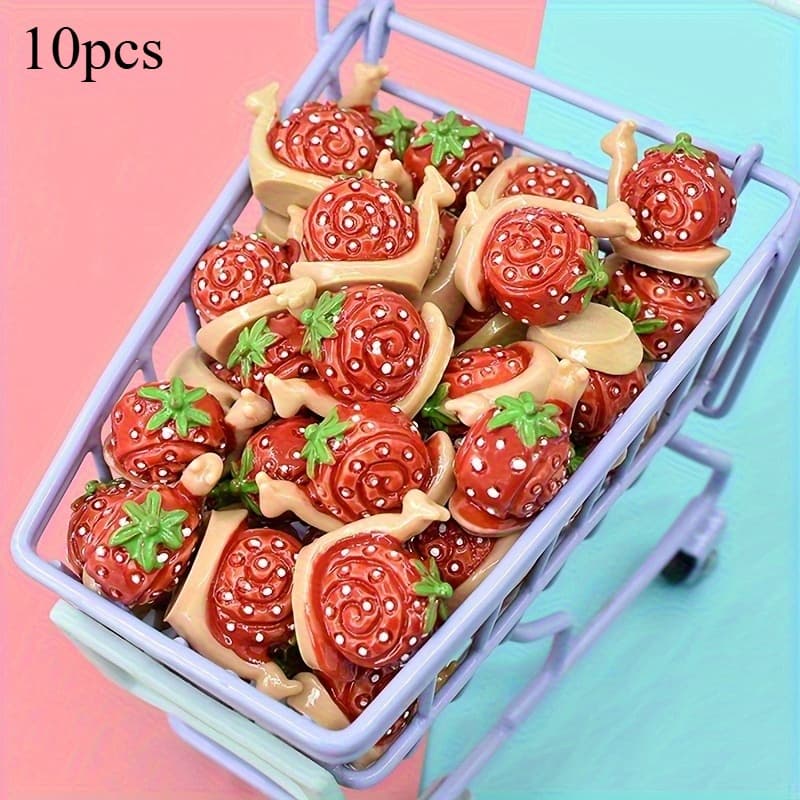 TEMU Collectible Figurines, 10 Strawberry Snail Figurines | Cute Resin Decorations, Suitable For Gardens And Ecological Boxes, Whimsical Ornaments For Mushroom Houses, Mini Gift Sets