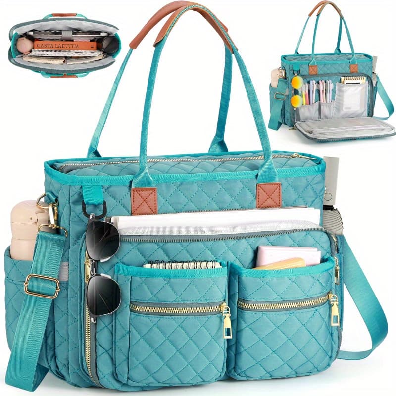 TEMU Women's Teacher Bag, Female 2025 New Diamond Pattern Commuting Tote Bag, Multi-compartment Computer Bag, And Wear-resistant Professional Work Bag