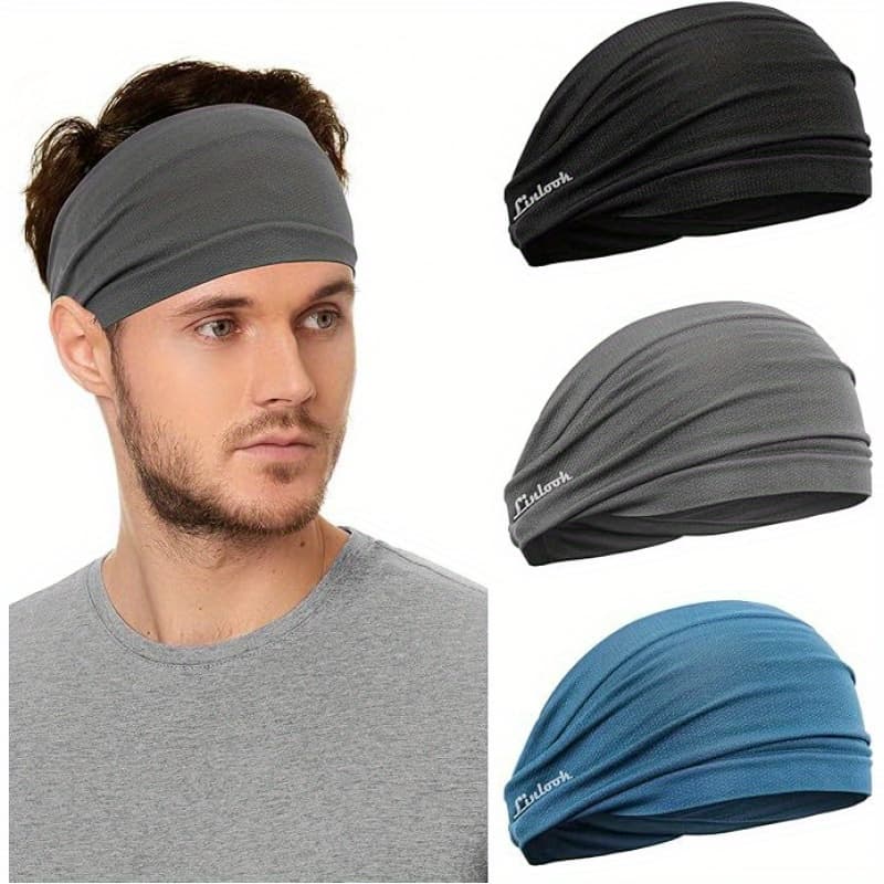 TEMU 1set 3pcs Sports Headband Elastic Lycra Yoga Headscarf Sweat-absorbing Headband For Men
