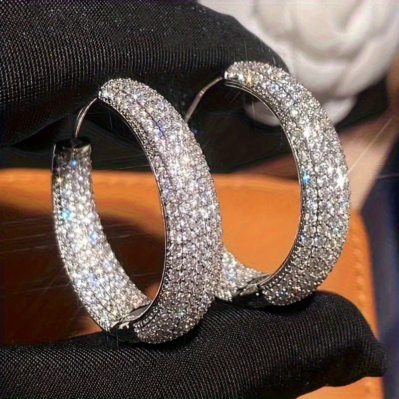 TEMU Women's Luxury Elegant Micro Shiny Zirconia Hoop Earrings Perfect For Weddings Banquets Parties Vacations Daily Wear