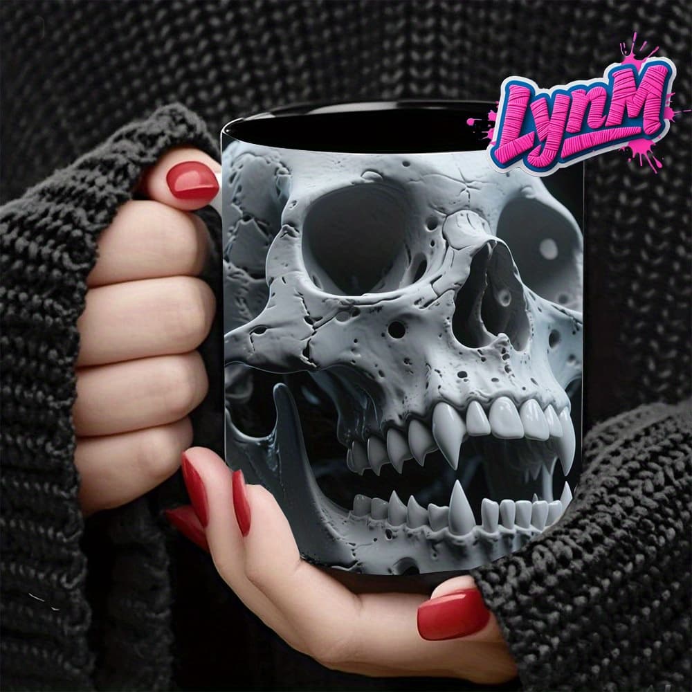 TEMU 11oz Ceramic Coffee Mug With Design - Heart Handle, Glossy Finish, Hand Wash Only - Halloween, Christmas, Father's Day Gift For , Beverage Container, Artistic Drinkware