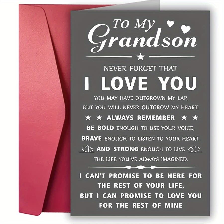 TEMU 1pc Grandson Greeting Card – Inspirational Keepsake For Birthdays, Graduations, And Special Occasions – Personalized English Message For