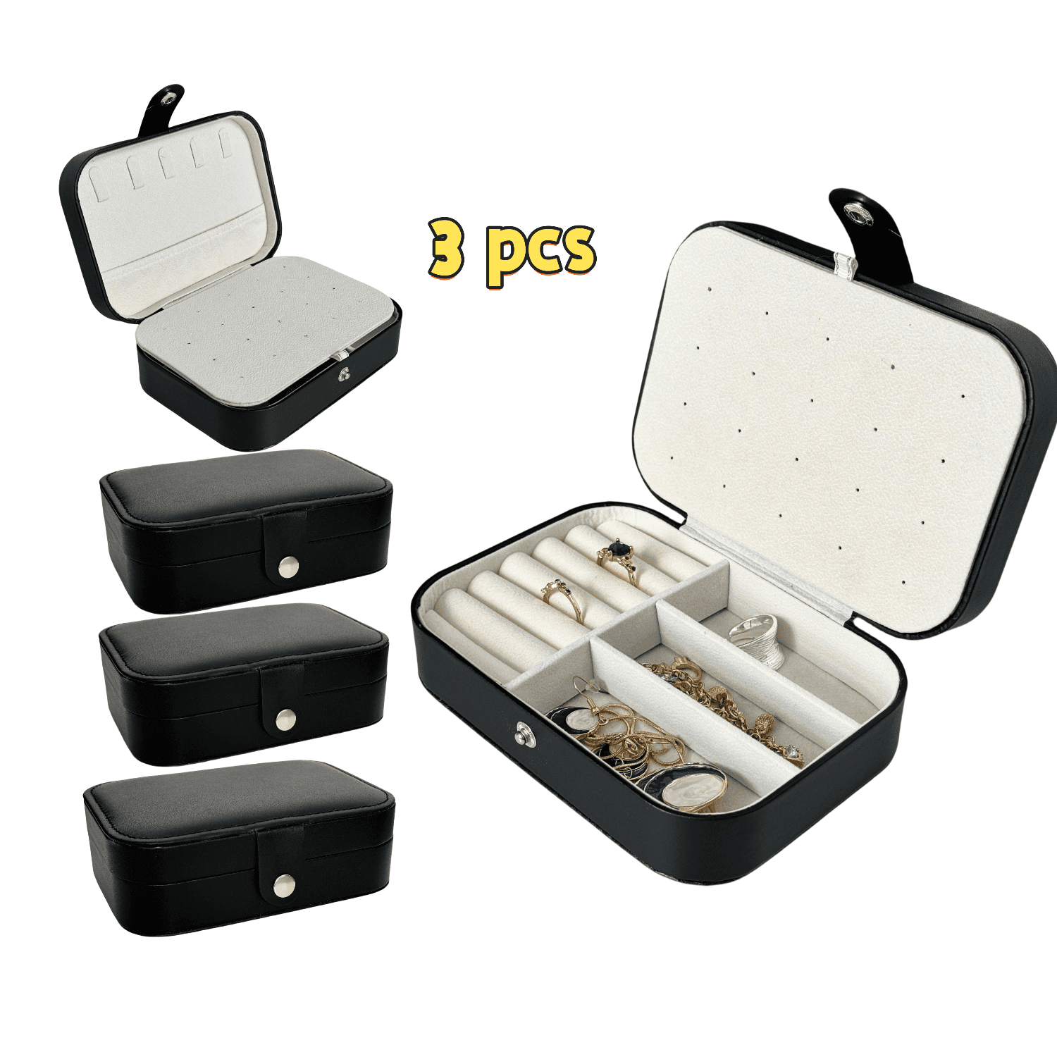 TEMU 3pcs 2 Tier Zippered Jewelry Box - Rectangular Organizer With Necklace Hooks For Earrings, Necklaces, Rings, Watches, And Hair Jewelry Jewelry Boxes, Jewelry Boxes