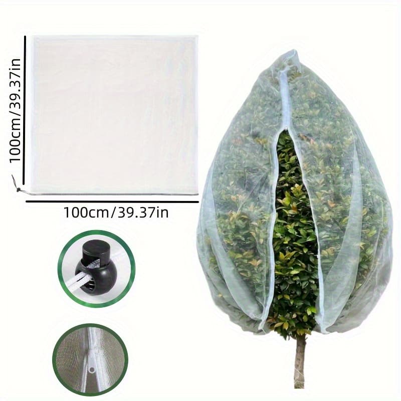 TEMU Multifunctional Fruit Netting Bag - With Zipper Drawstring Design, White Durable Net Cover, Protects Trees, Blueberry Shrub