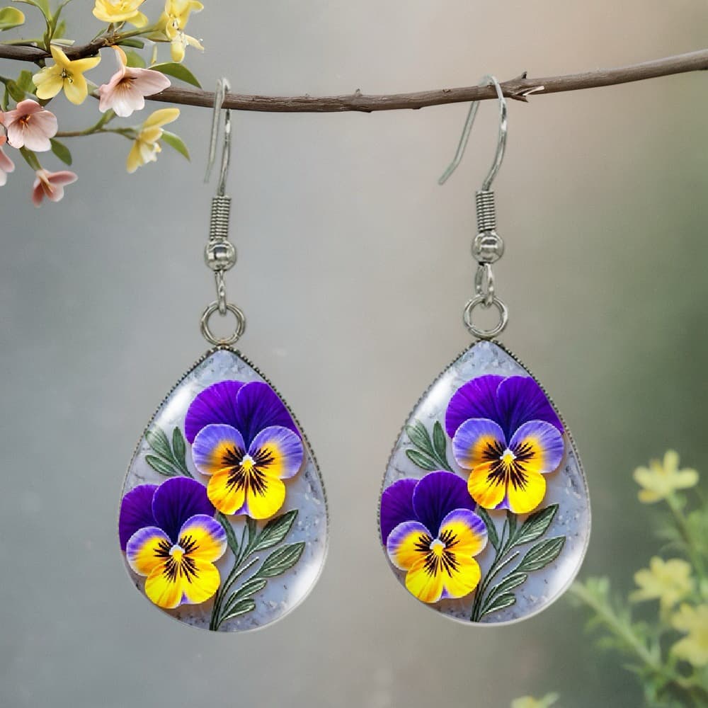 TEMU 1 Pair Of Romantic And Yellow Pansy Drop Earrings - Pattern Dangling Jewelry Gift