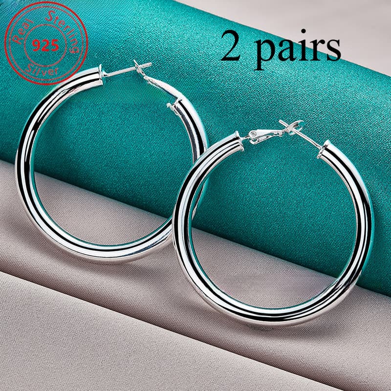 TEMU Of S925 Sterling Silvery - Glossy Cylindrical Hoop Earrings - Hypoallergenic - Stylish Minimalist Style - Perfect For Casual Attire - Perfect Valentine's Day - Gift