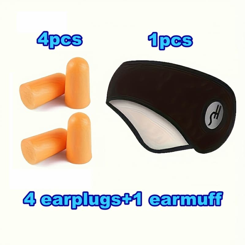 TEMU Noise Reduction Sleep Mask With Ear Muffs- Adjustable Soft Polyester Fabric, Suitable For Travel And Home Use, Battery-, Comfortable All Year Round,