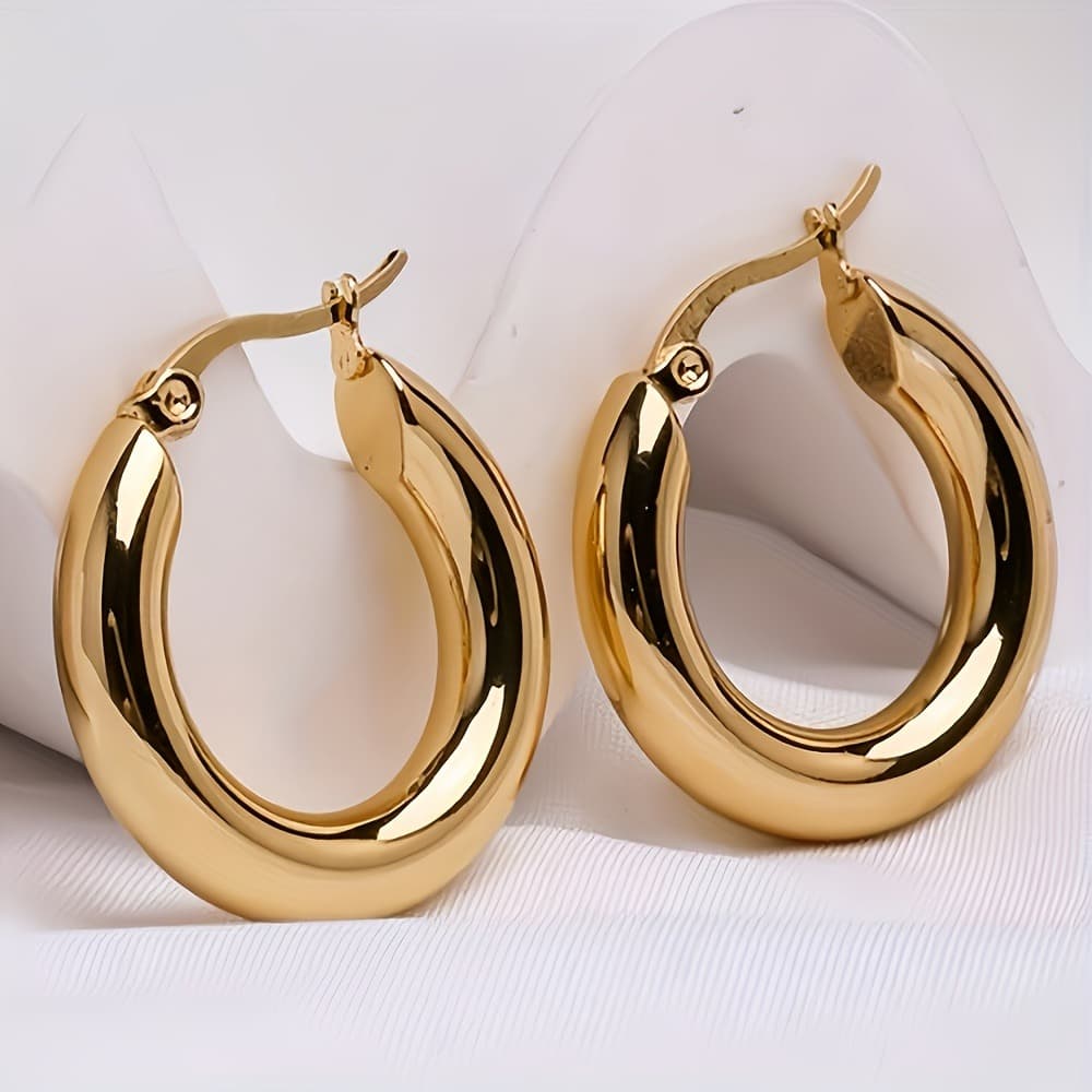TEMU A Pair Of Stylish Hoop Earrings For Ladies, Featuring A With A Glossy End, Perfect For Engagements, Weddings, Anniversaries, Or Everyday Wear