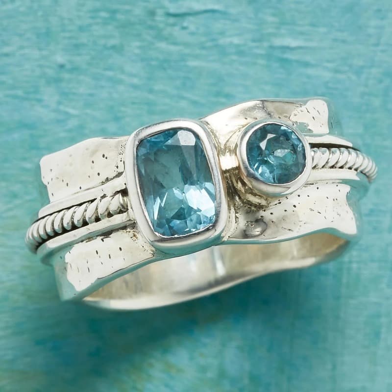 TEMU 1pc Silvery Color Retro Minimalist Ring, With Blue Synthetic Zirconia, Exquisite And Fashionable Women's Jewelry Accessory