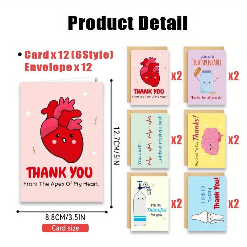 TEMU 24-pack Thank You Cards For Nurses With Envelopes, Perfect For Nurse Appreciation Gifts, Featuring Medical Puns And Suitable For Healthcare Professionals, Hospitals, And Caregivers