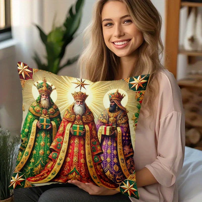 TEMU 1pc, Religious Style Pillowcase, Gathering Of Interpreting Traditional . Soft, Comfortable, And Polyester Short Plush Fabric, Single-sided Print, Pillow Insert Not Included, 17.7*17.7 Inches