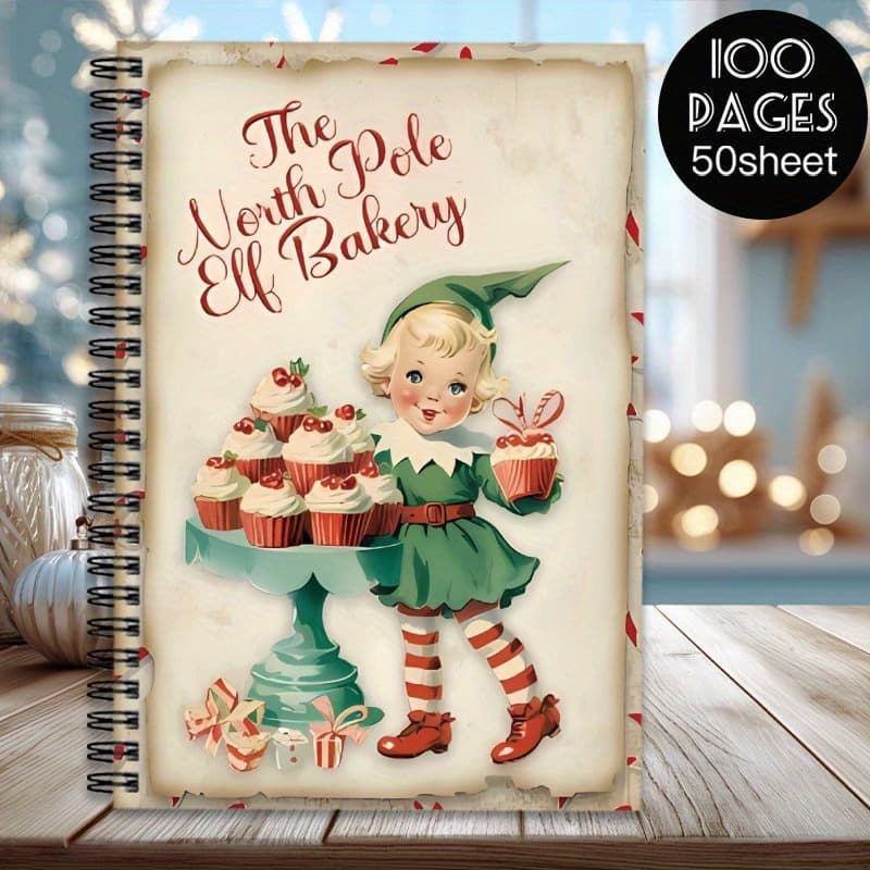 TEMU 1pc A Spiral-bound Journal - An Empty Notebook Suitable For Office Planners, Featuring A Easy And Retro Victorian Elf Design For Christmas - A Perfect Gift For , Family, And