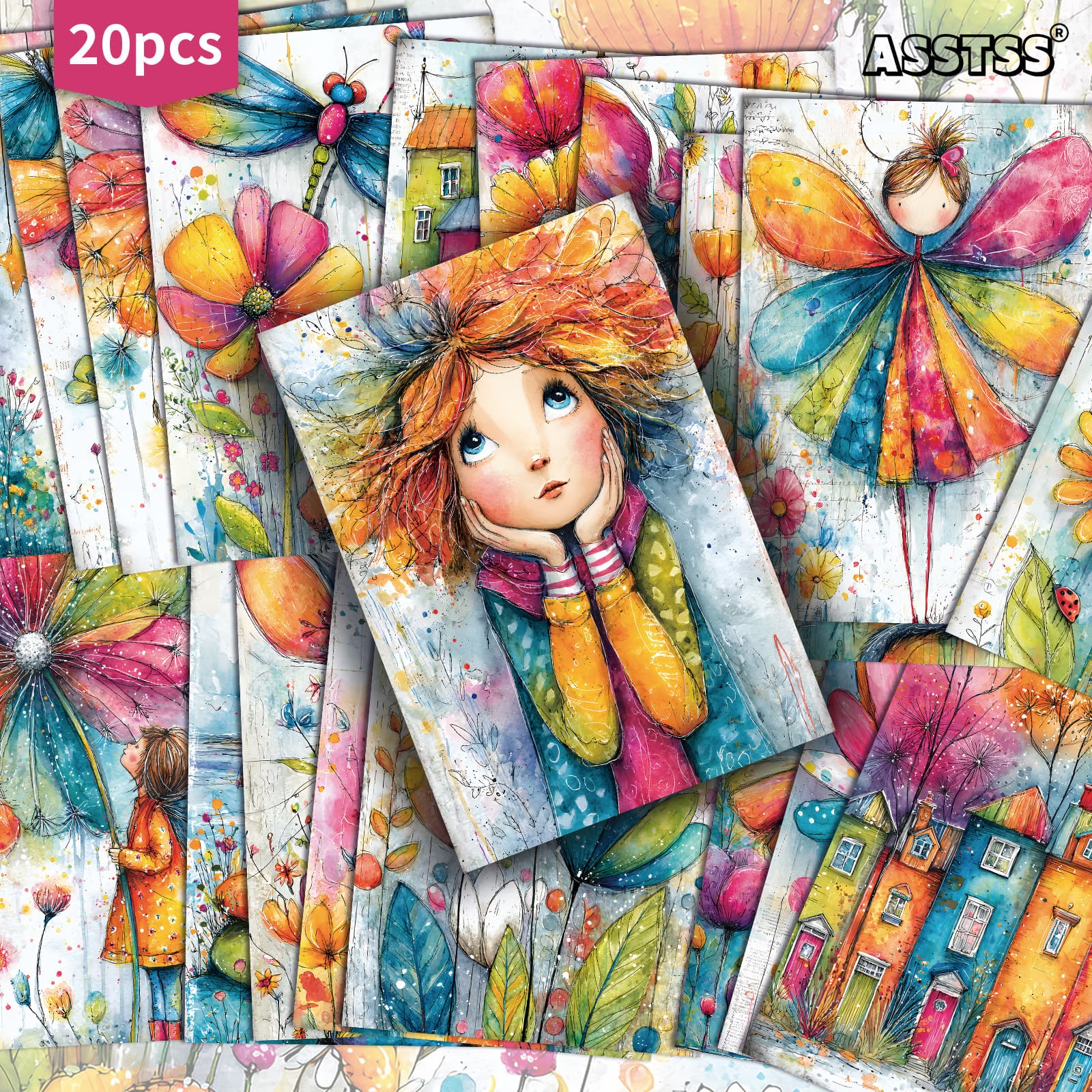 TEMU 20pcs Asstss Retro Pinup Watercolor Cards Suitable For Scrapbooking & Crafting - Vintage Junk Journal Paper With Classic Pinup, Spring , Collectible Decorative Painting Cards (paper)
