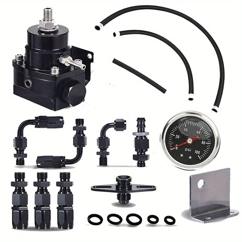 TEMU Regulator Kit Adjustable With 100 Psi Pressure Gauge An6-6an Fuel Line Hose Fitting Black Universal Adjustable Fuel Pressure