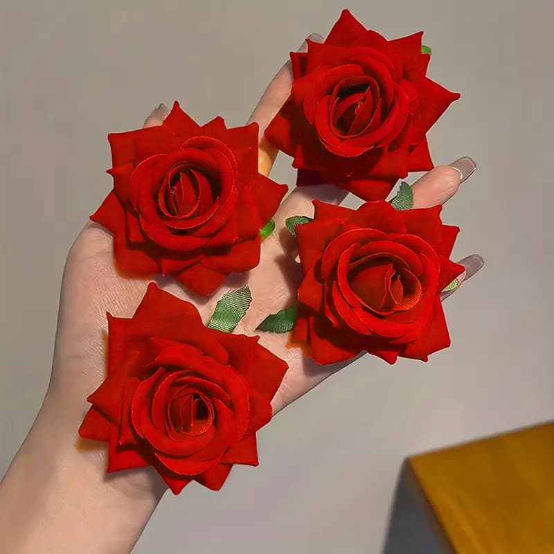 TEMU 4pcs Felt Rose Hair Clips - For Summer Outfits And Festive Occasions