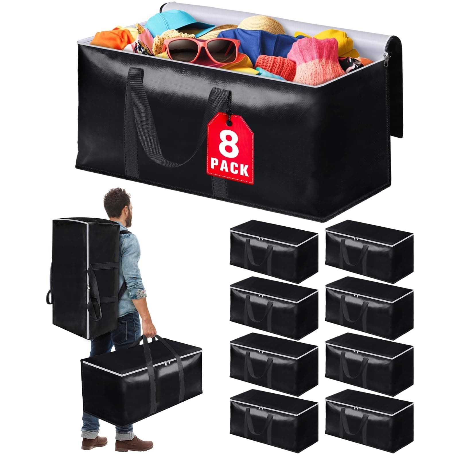 TEMU 8 Pack Heavy-duty And Moving Bags With Backpack Straps, Storage With Double Zipper And Strong Handles, Packing Bags Alternative To Moving Boxes, Moving Supplies