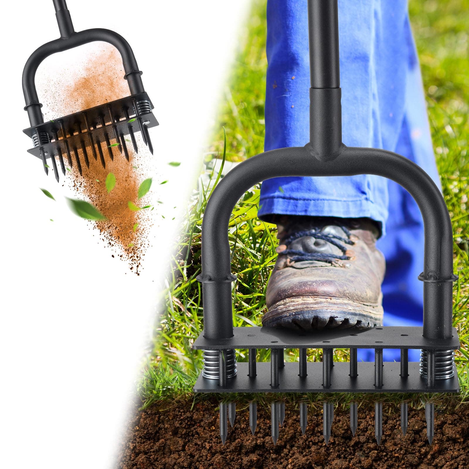 TEMU Discount Now! Aerator Lawn Tool - Sharp 14 Iron Spikes, Dirt Leaf Cleaning, Manual Lawn Aerators With Ergonomic T-handle For Lawn Yard Garden Patio Soil Loosening Grass Aerating