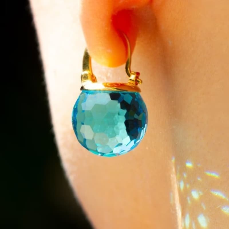 TEMU A Pair Of Artisan-style Circular Drop Earrings Featuring Blue Gemstone Accents, Perfect For Festivals, Vacations, Dates, Birthdays, And Occasions. Add An And Style
