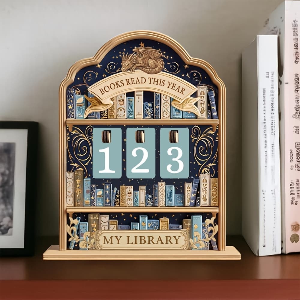 TEMU Wooden Book Reading - Vintage Book Counter Display And Reading Log With Trackable Bookshelf Decoration- Account Librarians, Teachers, Book Lovers()- Desk Or Library Display